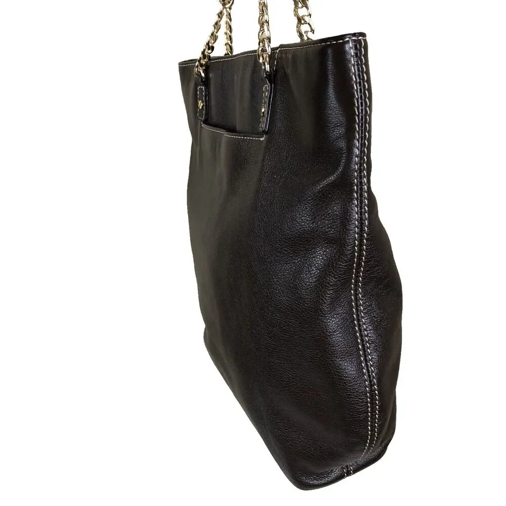 Michael Kors Brown Leather Hand Bag Chain‎ Link & Leather Dual Shoulder Straps
